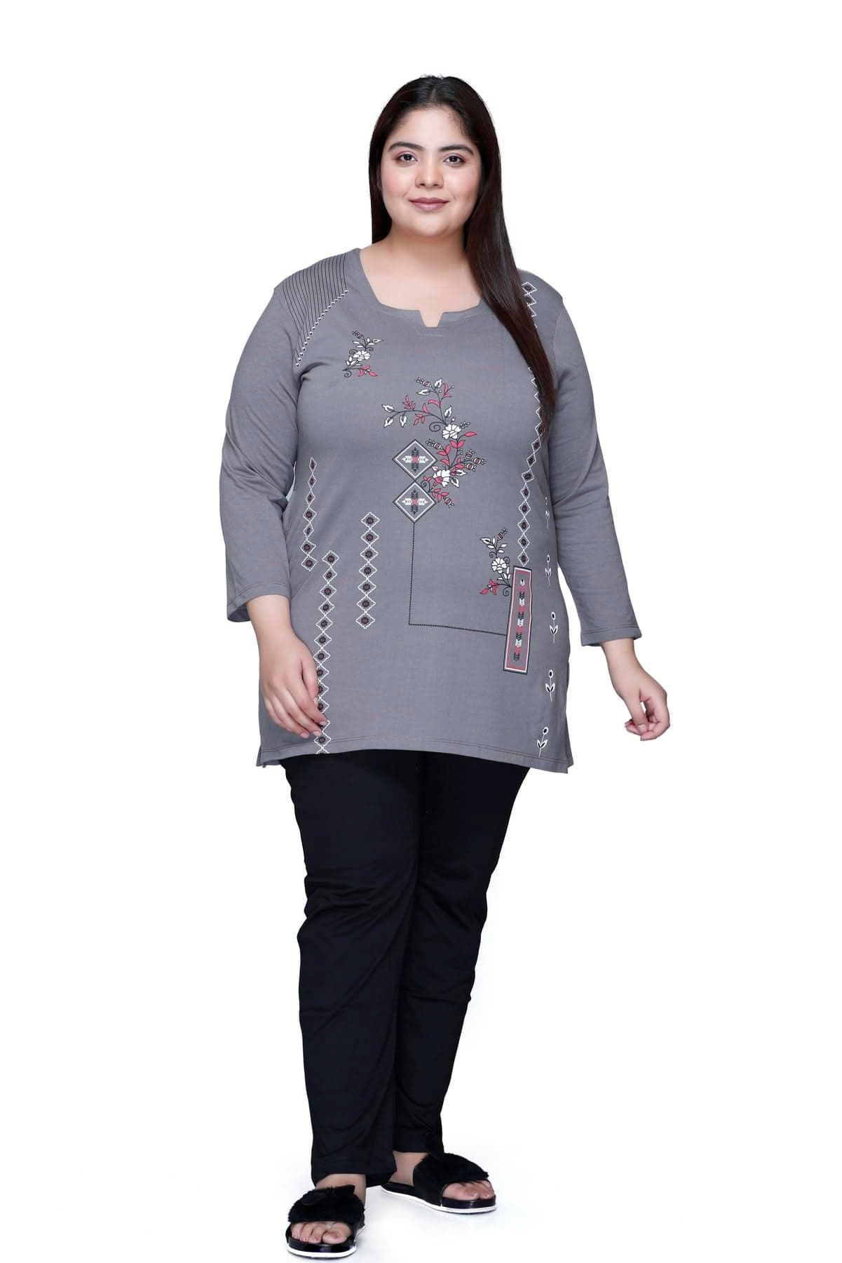 In Love Women's Front Printed Cotton Stylish V- Neck Full Sleeve Plus Size T-Shirt,FTSP310KP07_XXL