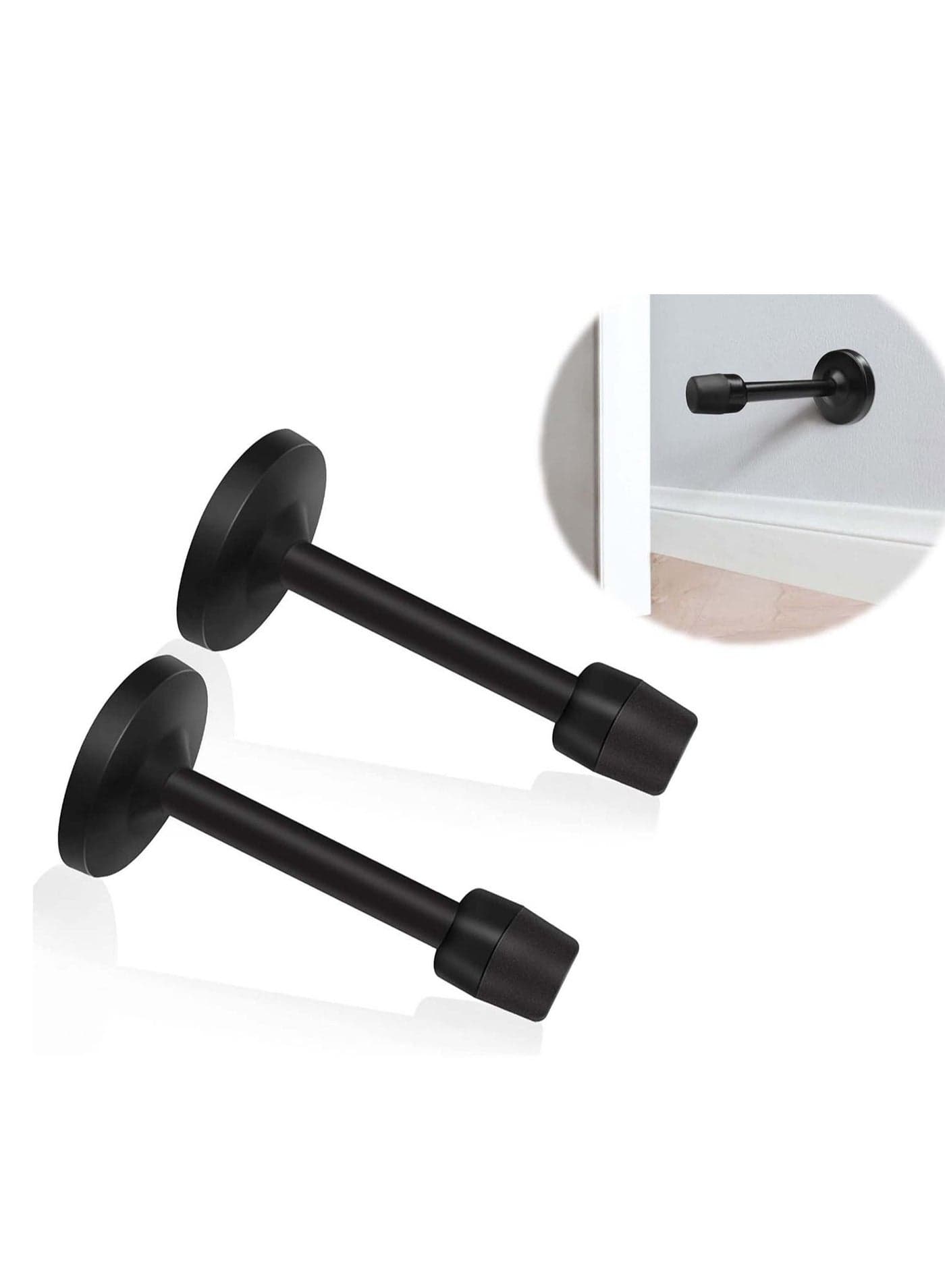 Door Stopper Black Stop Wall Mount with Rubber Bumper Tip for Sound Dampening Doorstop Protector Indoor Outdoor 2 Pack