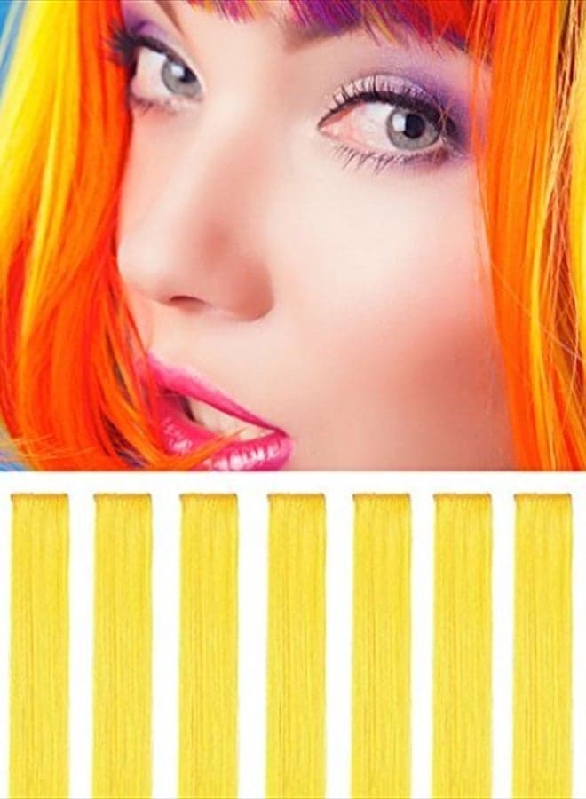 9PCS Princess Party Highlight Yellow Hairpieces Colored Hair Extensions Clip in/On for Girls and Women Wig Pieces Yellow Hair Accessories (Yellow)