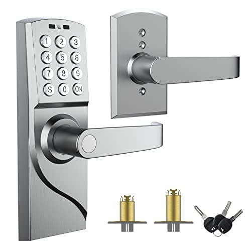Pionevox Keyless Entry Keypad Door Lock with HandleDigital Smartcode for Front Door Commercial Keyless Entry with Handle for Bedroom Office and House Rental Silvery Right Hand
