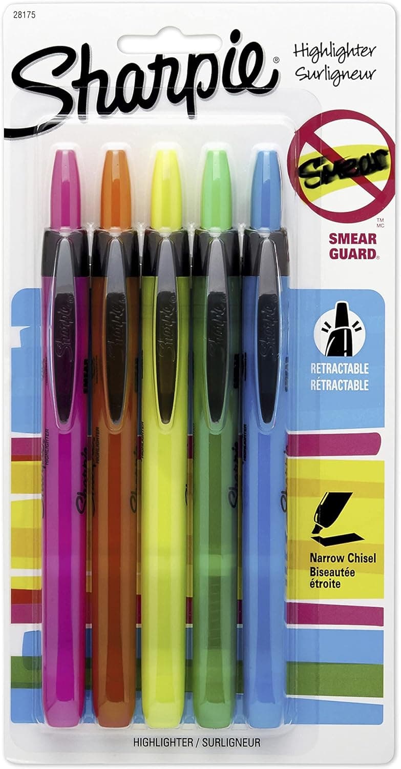 Sharpie Accent Retractable Assorted 5 Pack