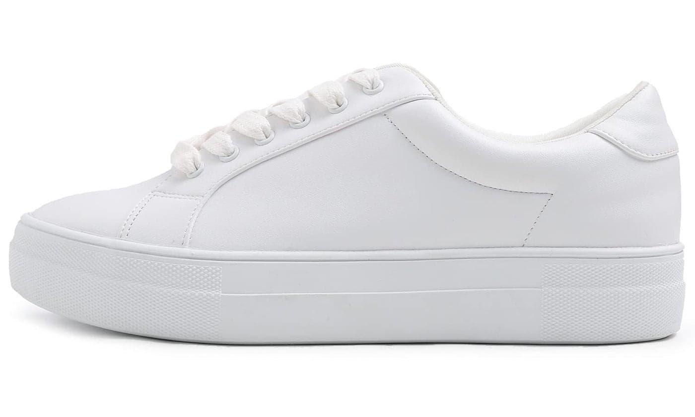 FEVERSOLE Women's Fashion Platform Vegan Leather Daily Casual Lace Up Sneaker White Size 7.5 M US