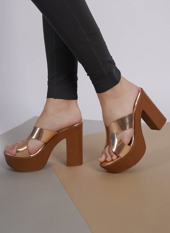 Peach Block Heels Sandals for Women