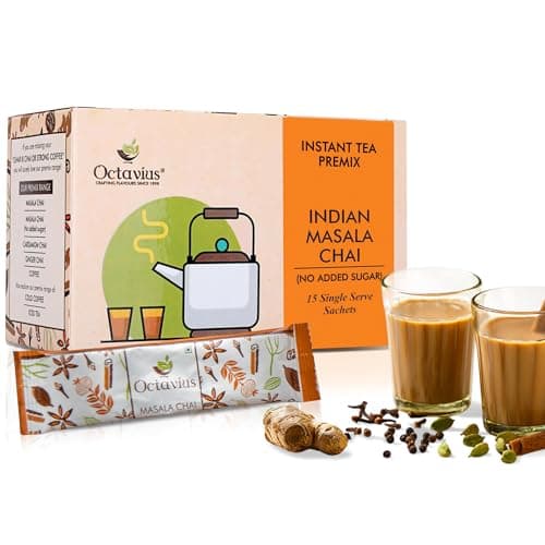 Octavius | Indian Masala (No Added Sugar) Premix Tea - 15 Pouches | Low Sugar | Readymade Tea Mix | Ready Tea | Premix Tea Powder | Instant Tea | Tea Premix | 15 Sachets