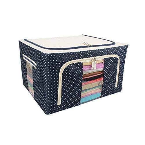 Cyrox Foldable Steel frame Double Opening Zipped Rectangular Storage Organizer bag Clothes Blanket Comforter Under Bed Storage Organizer with Double Zipper Closure Random Color