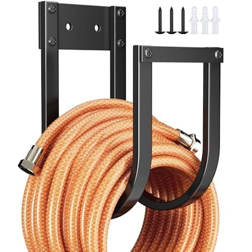 Garden Hose Holder Wall Mount - Metal Water Hose Hanger for Outside, Durable Hook for Garden, Garage, or Yard Storage (2 Pack)