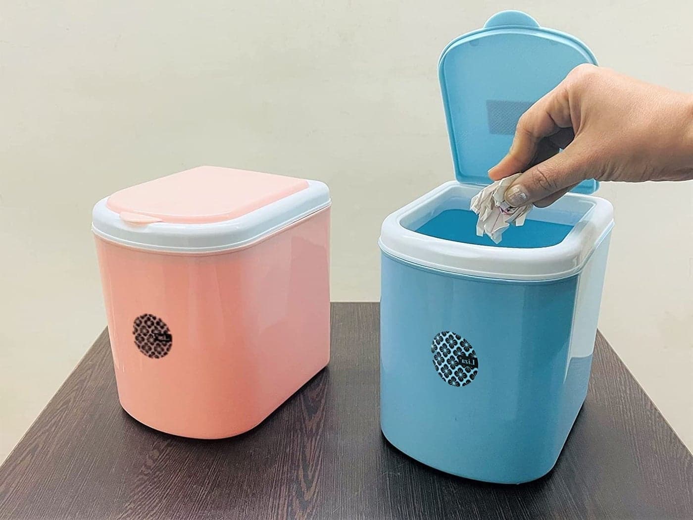 Nabhya Combo Of 2 pc Mini Waste Bin Disposal Dustbin for Car Office Desk and Home Use Pink Blue