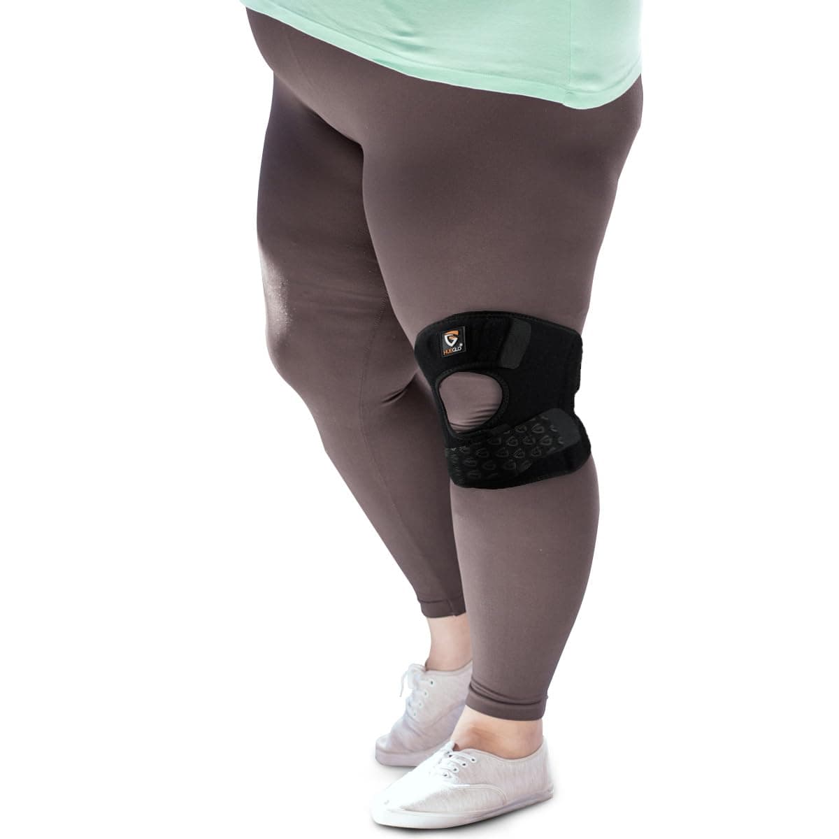 HUEGLO Plus Size Knee Brace for Women and Men Knee Pain ReliefAdjustable Patellar Tendon Support Strap Extra Large Knee Brace with Side Stabilizers for Meniscus TearSportsXXXLarge