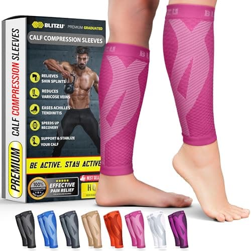 BLITZU Calf Compression Sleeve for Women and Men, Shin Splint Sleeves for Varicose Veins, Nursing, Pregnancy, Running, Footless Compression Socks Support for Calf Muscle Pain Relief Pink XXL