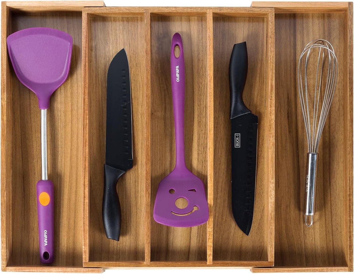 Utoplike Acacia Kitchen Drawer Organizer Expandable Large Utensils and Cutlery Tray Adjustable Silverware Divider for Knives Flatware