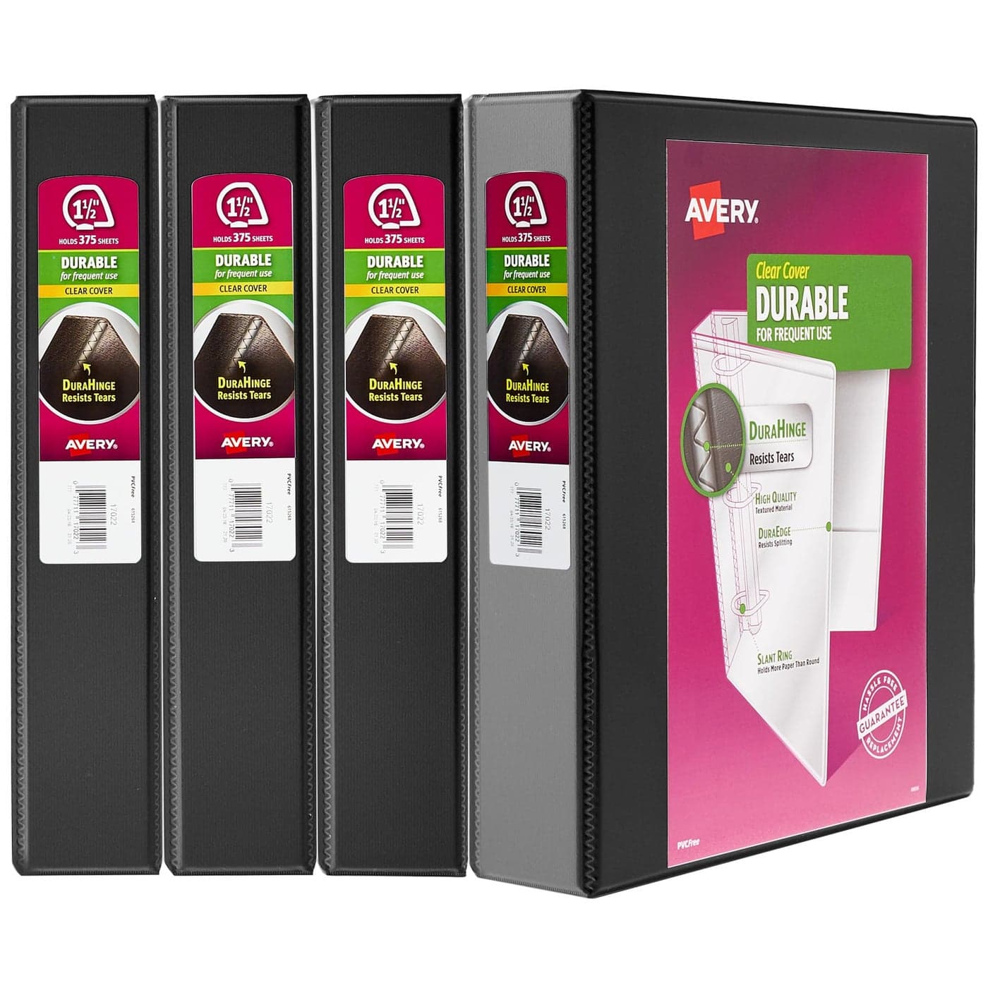 Avery Durable View 3 Ring Binder 112 Inch Slant Rings 4 Black Binders 05738