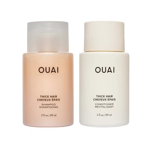 OUAI Thick Hair Shampoo Conditioner Set Travel Size Moisturizing Shampoo Conditioner With Keratin Marshmallow Root Shea Butter Avocado Oil Sulfate Paraben Phthalate Free 3 Oz