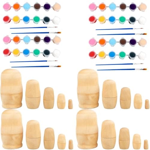 Kugliwa 4 Set DIY Wooden Blank Russian Nesting Dolls Unpainted Matryoshka Plain Nesting Dolls for Kids Birthday Gift DIY Craft Parent Child Activities