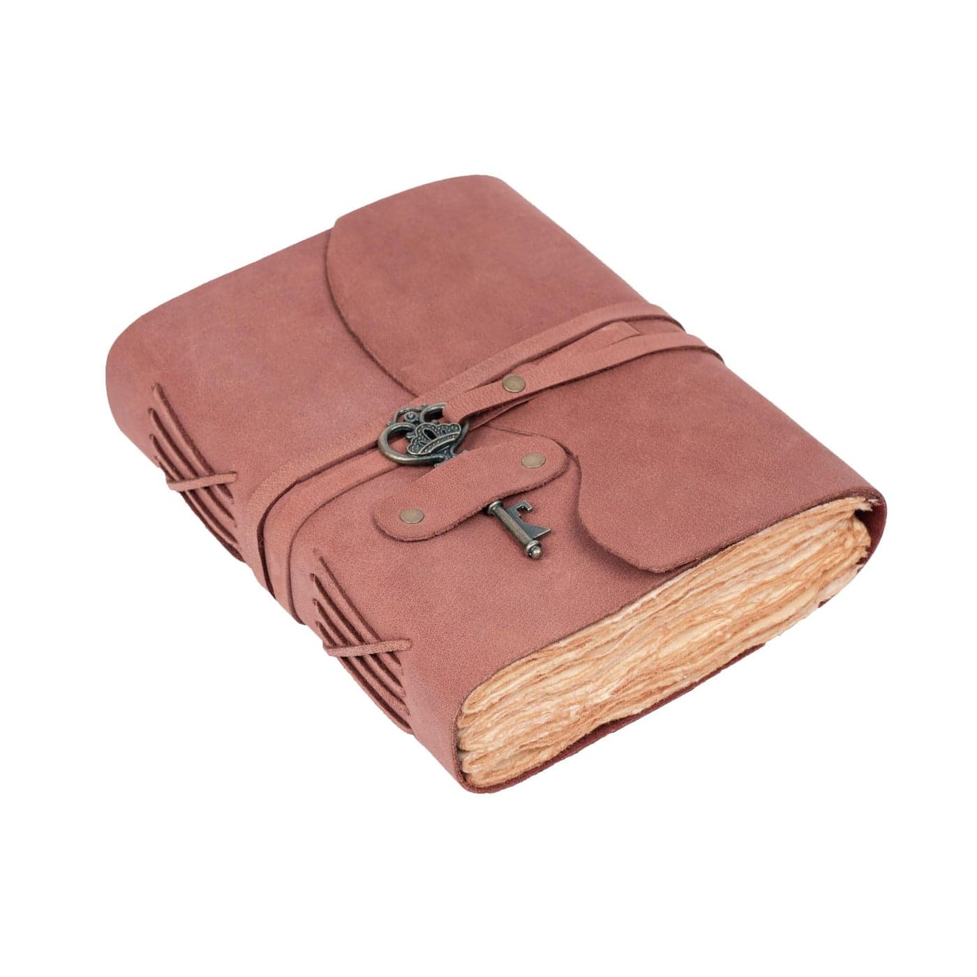 LEATHER VILLAGE Vintage Leather Journal – 200 Handmade Vintage Deckle Edge Paper – Leather bound Journal For Women Men – Vintage Key Closure - Book of Shadows - Red Brown - 8X6 inches (A5)