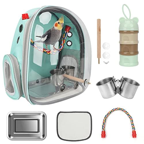 Rypet Bird Carrier Backpack Parrot Portable Breathable Bag Pet Bird Lightweight Travel Cage with Standing Perch and Stainless Steel Tray