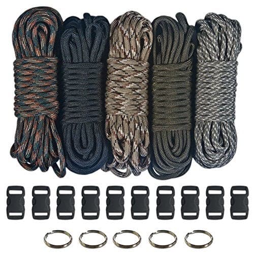 Paracord Planet 550lb Type III Paracord Combo Crafting Kits with Buckles – 100 ft