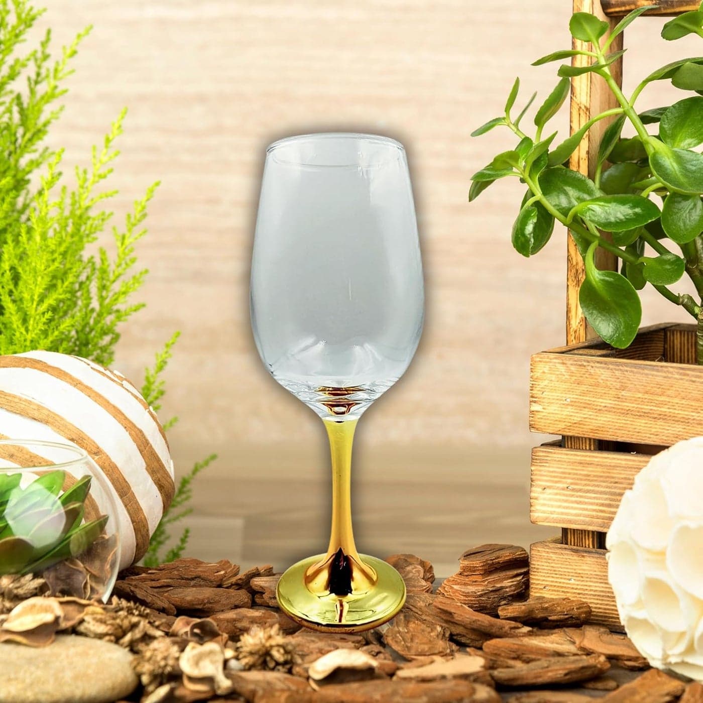 FALKOR Luxury Glassware 440 ML Japanese Gold Colour Plated Long stemmed Sparkling ChampagneWine Glasses for White or Red Wine Set of 6 for a Party Gifting or Even Display at Your bar of Home