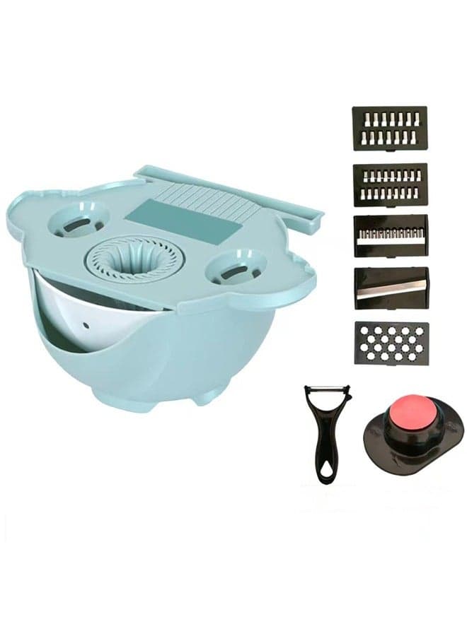 7 in 1 Multifunction Kitchen Gadget set Salad Spinner Vegetable Dryer Grater Slicer Large Salad Spinner and 5 Blade Slicer, Drainer, Vegetable Dryer with a Pouring Spout