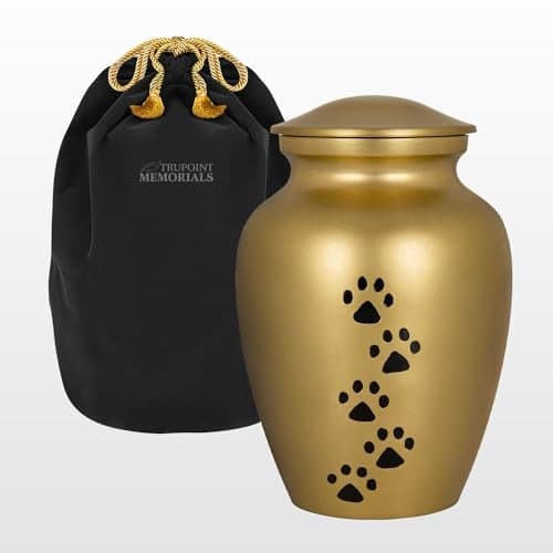 Trupoint Memorials Small Pet Urn for Dogs and Cats Ashes, Paws Print Gold Cremation Urns for Pets up to 17 lbs