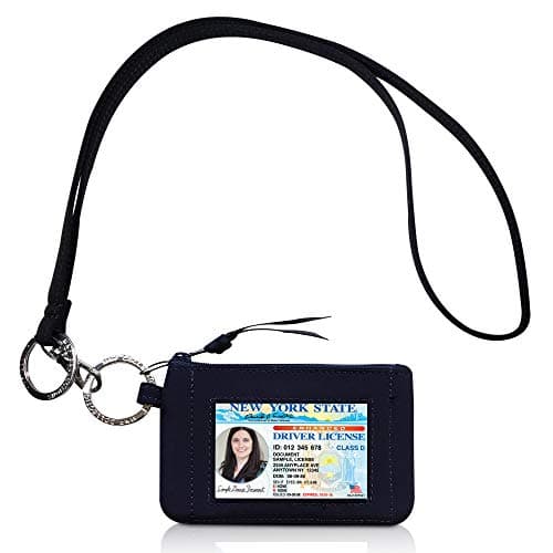 MNF Collections Lanyard Wallet - Zip ID Case with Lanyard - ID Case Wallet for Cash, Cards, Coin - Microfiber - Black