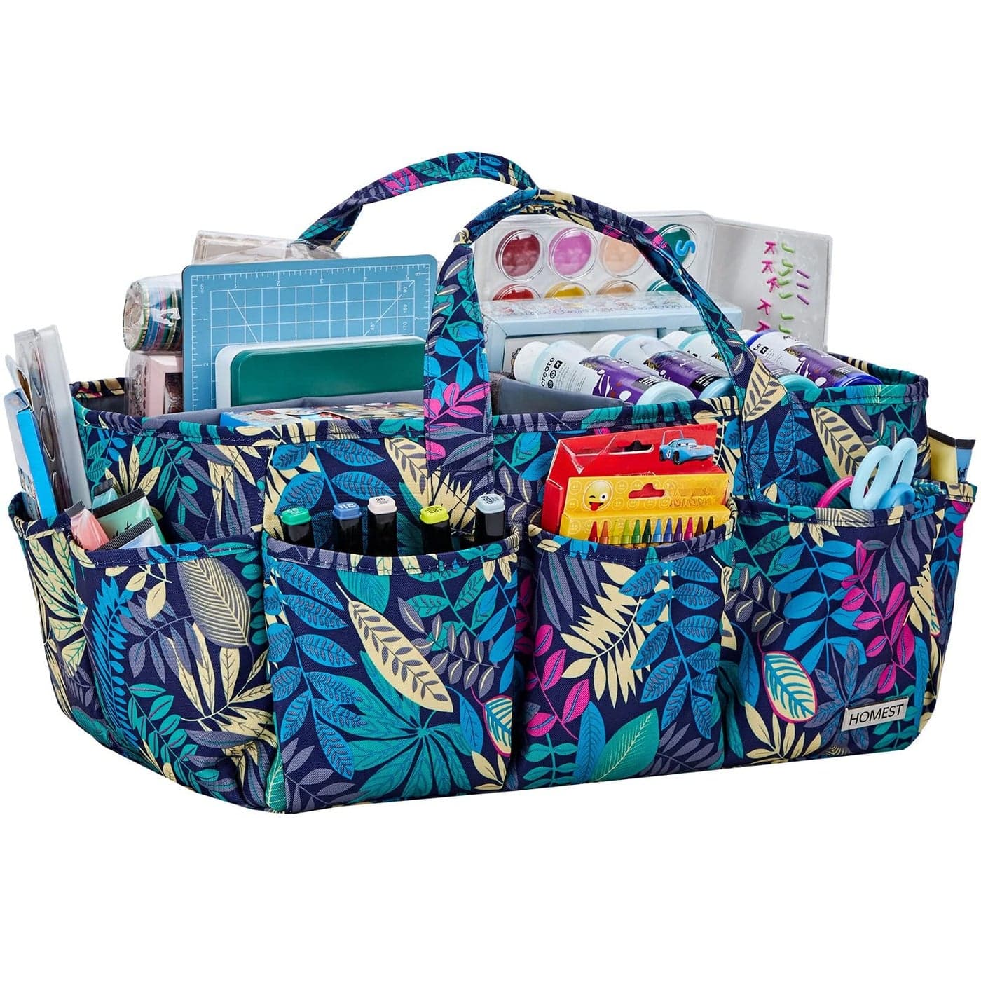 HOMEST Craft Organizer Tote Bag with Multiple Pockets Storage Art Caddy for Scrapbooking Crafts Supply Carrier for Tool Gray
