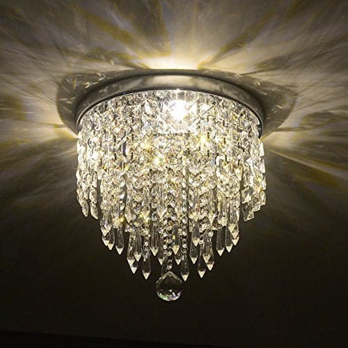 CRYSTA WORLD 3-W Modern Chandelier K9 Crystal Chandelier Light Fixture,Modern Flush Mount Ceiling Light Fixtures Raindrop Chandelier-AC/DC,H10.5 x D10