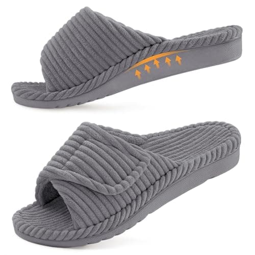 Litfun Orthopedic Slippers for Women Arch Support Indoor House Slippers Adjustable Open Toe Corduroy Bedroom Shoes with Memory Foam for Plantar Fasciitis, Pink 39