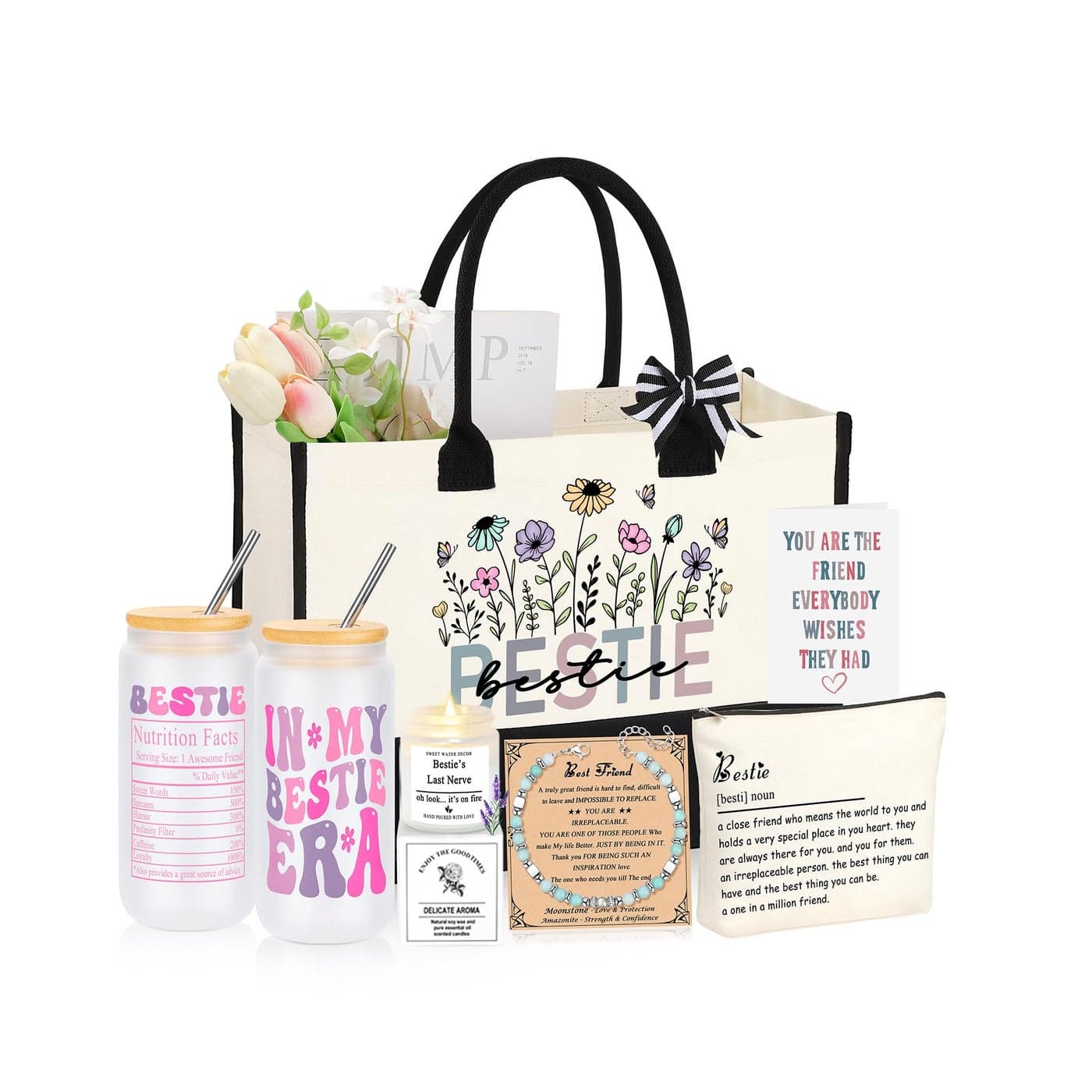 Best Friend Bestie Birthday Gifts for Women Friendship Gifts for Best Friend Woman Christmas Mothers Day Valentines Bestie Ideas Presents Basket Set of 6