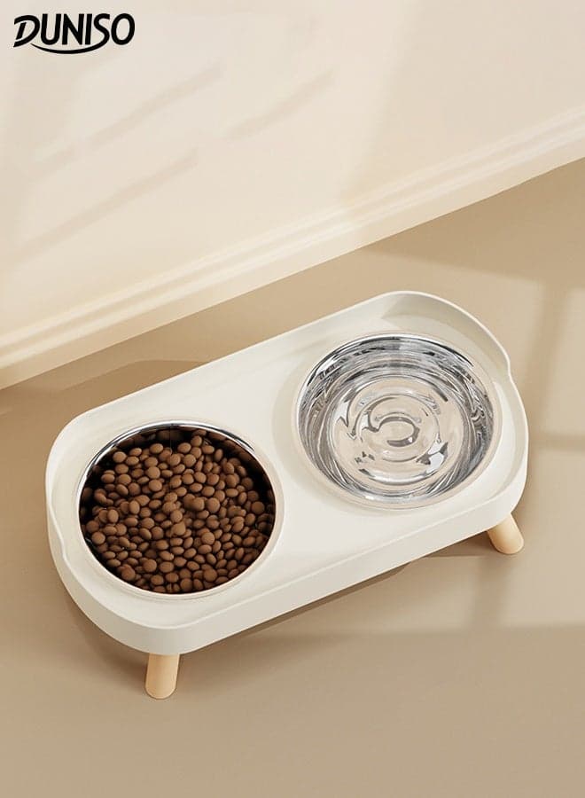 Elevated Double Cat Bowls Stainless Steel Cat Feeding Dishes with PP Stand Stand Anti Vomiting Pet Feeding Bowls Non-Slip Protect Pet's Spine Feeding Bowls for Cats and Puppy