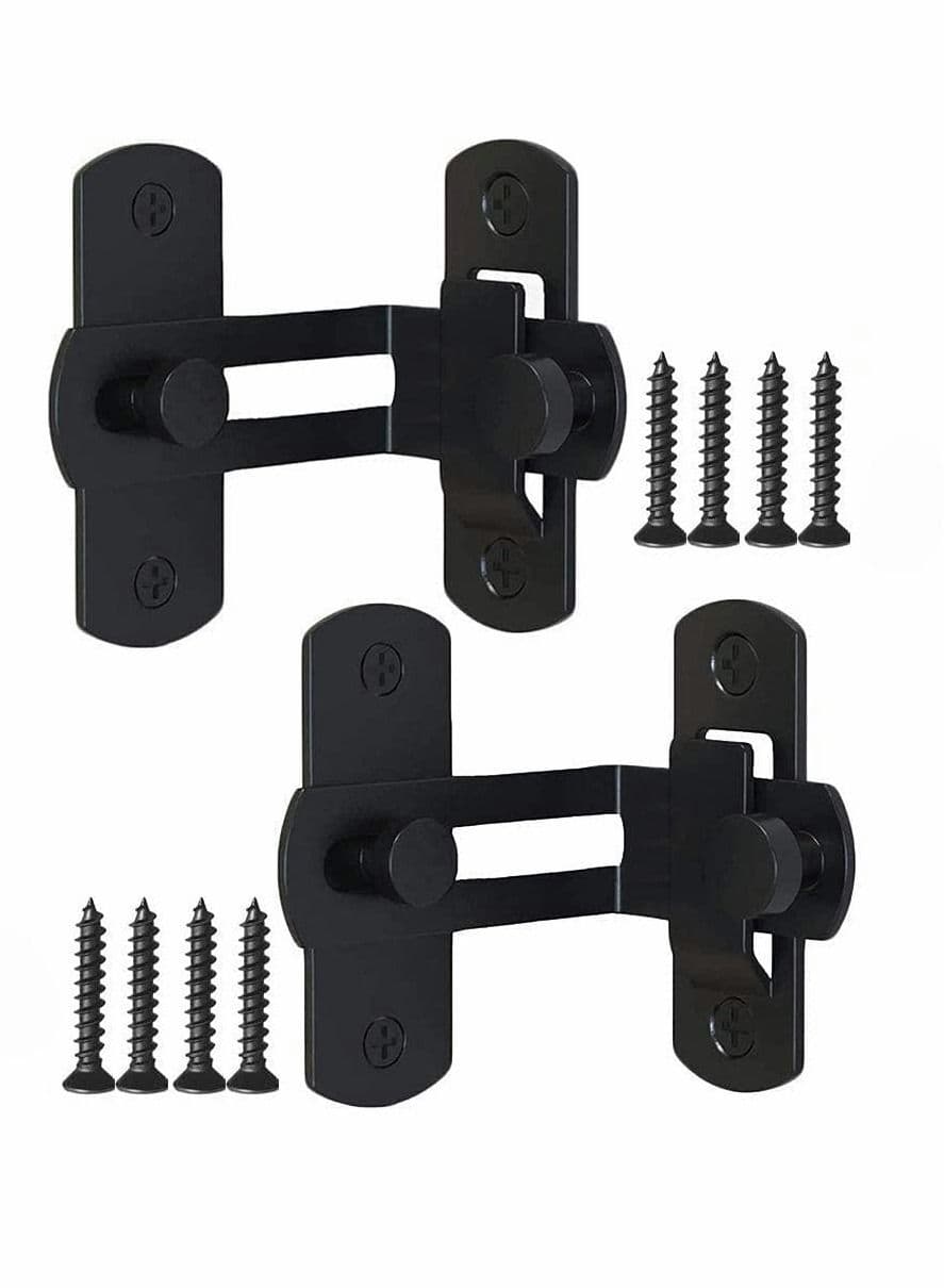 Barn Door Lock with 90 Degree Stainless Steel Right Angle Buckle Gate Latch for Sliding Black(2 Pack)