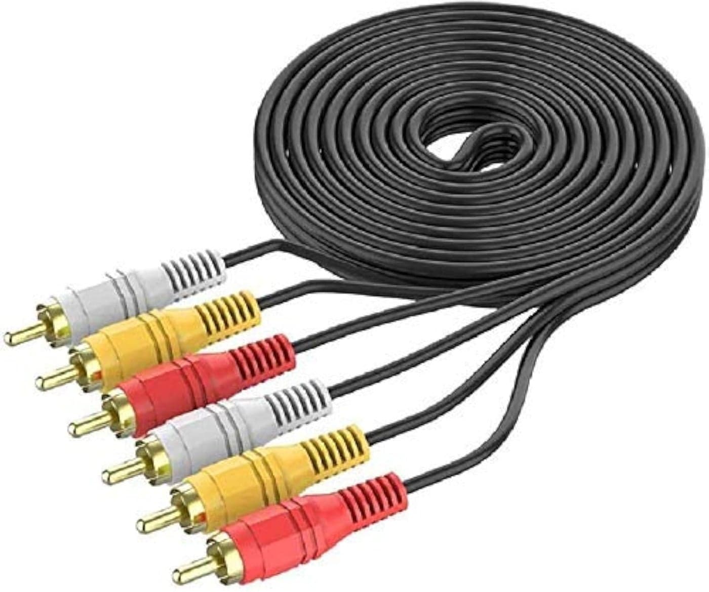 HAKUHO 3 RCA Male to Male 3 RCA Stereo Audio Video AV Cable STB, DVD Personal Computer, Television, DVD Player, Projector System (Black, Red, Yellow, White, 16 Feet - 5 Meter)