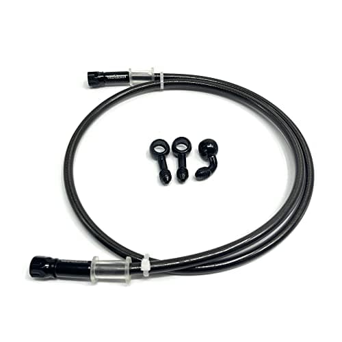 VRWEARE AN3 28 90 Degree M10 Stainless Steel Braided Motorcycle Brake Hose Line Oil Pipe with 360 Degree Rotatable Banjo Fit for ATV Motocross Pit Dirt Street Racing bike 90cm354