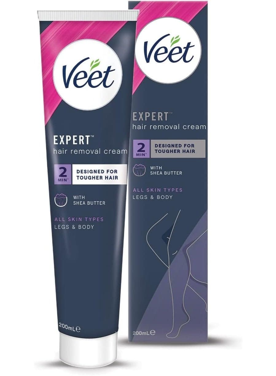 Veet Expert Hair Removal Cream, 200ml (with Spatula), All Skin Types, Legs & Body, Long Lasting Smoothness for 7 Days, Effective from 2 Mins, Works on Tougher Hair, 48 Hour Hydration