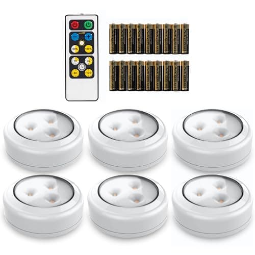 Brilliant Evolution Tap Light Push Lights 6pk with 18 AA Batteries Included + Remote - LED Stick On Lights Under Cabinets Puck Lighting - Under Counter Lighting Wireless Closet Kitchen Night Light