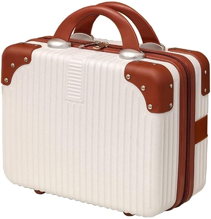 IMUU Water Proof Cosmetic Makeup Travel Case Elastic Band Soft Handle with Zipper Lock Cosmetic Bag Hand Luggage Cosmetic Case Mini ABS Carrying Suitcase with Clipon Function Women Girl