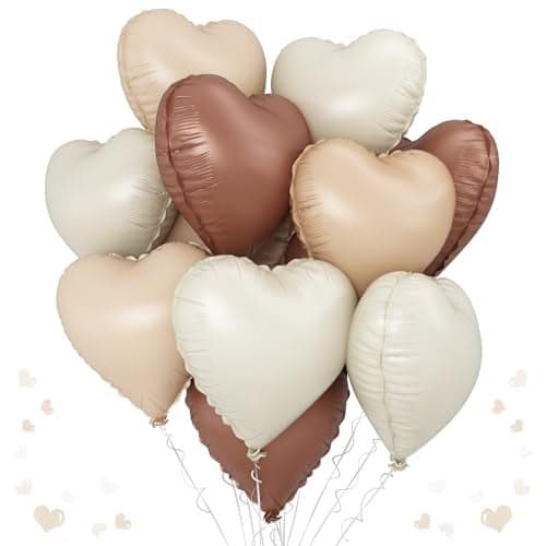 Cream Brown Heart Balloons 12Pcs Brown Apricot Foil Balloons Beige Coffee Foil Heart Shape Foil Balloon 18 Inch Nude Neutral Helium Foil Balloon for Boho Birthday Baby Shower Wedding Valentine