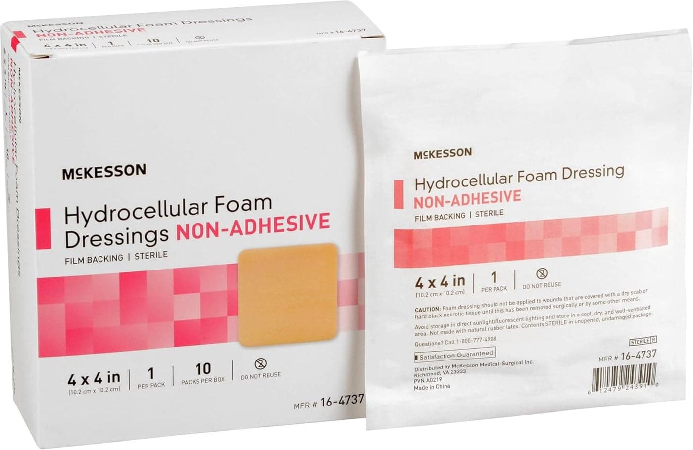 McKesson Hydrocellular Foam Dressings NonAdhesive with Film Backing Absorbent Wound Care Supplies 4 in x 4 in 10 Count 1 Pack