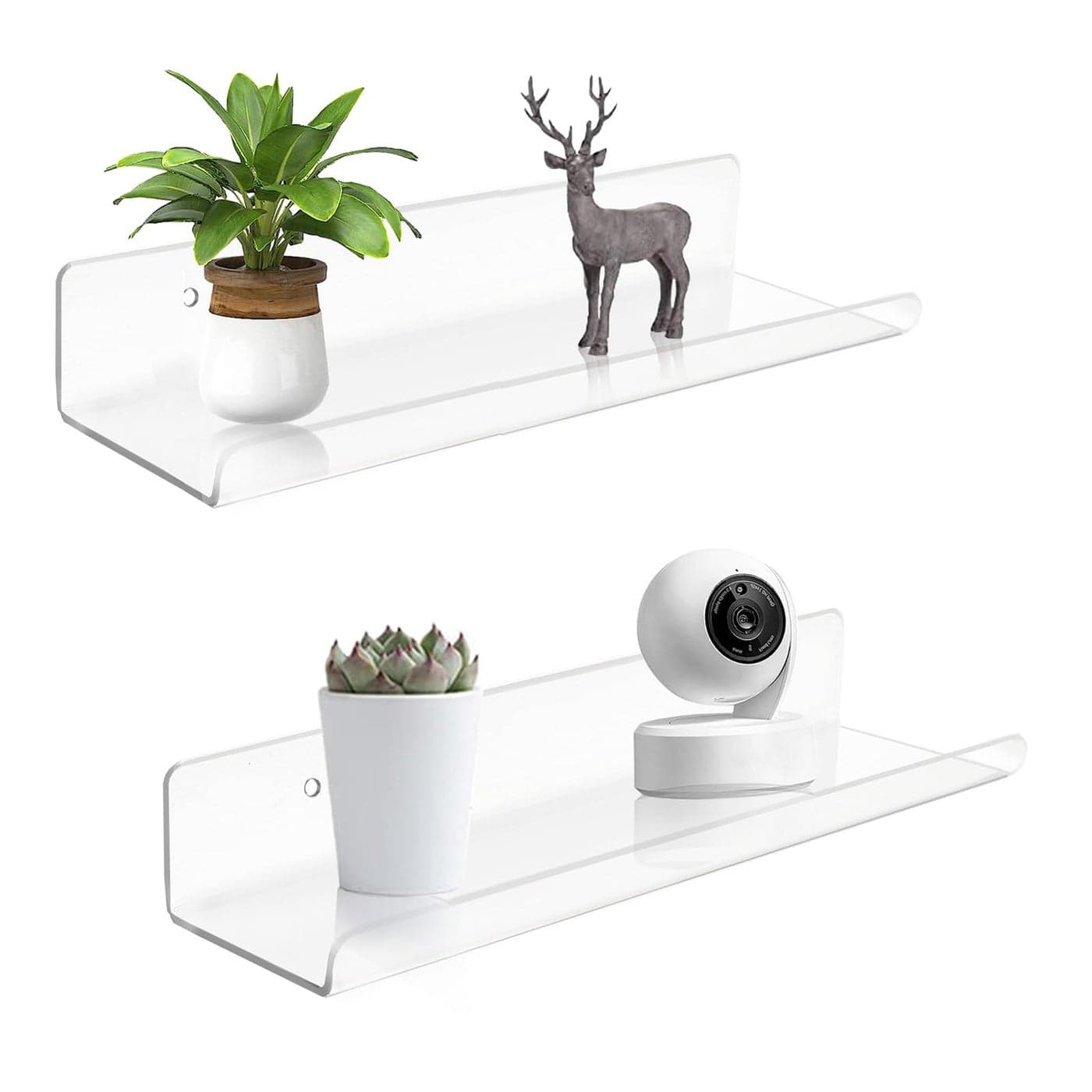 ROYALITA Small Acrylic Shelves Wall Mounted Set of 2 12 Inches Wall Hanging Plant Display Shelves Room Decor Floating Wall Shelves for Gaming Room Bedroom Living Room Office Clear