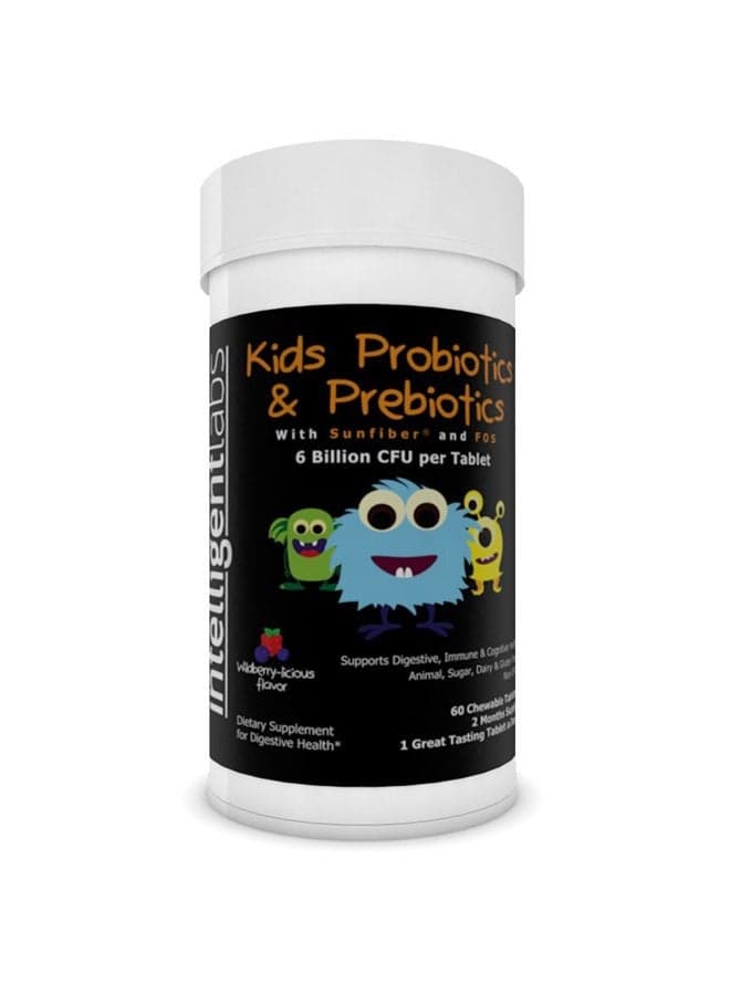 6 Billion CFU Kids/Children's Probiotics with Prebiotics, Sunfiber and FOS, for 10x More Effectiveness, One A Day Great Taste Chewable Probiotic, 60-Day Supply, Third-Party Verified