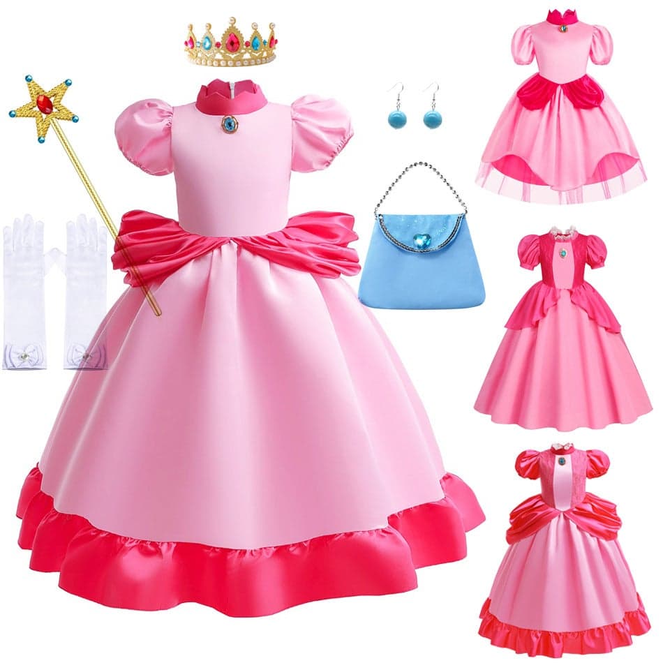 Children'S Super Mary Mario Game Clothes Christmas Pink Peach Biqi Princess Dress Ins Halloween Peach