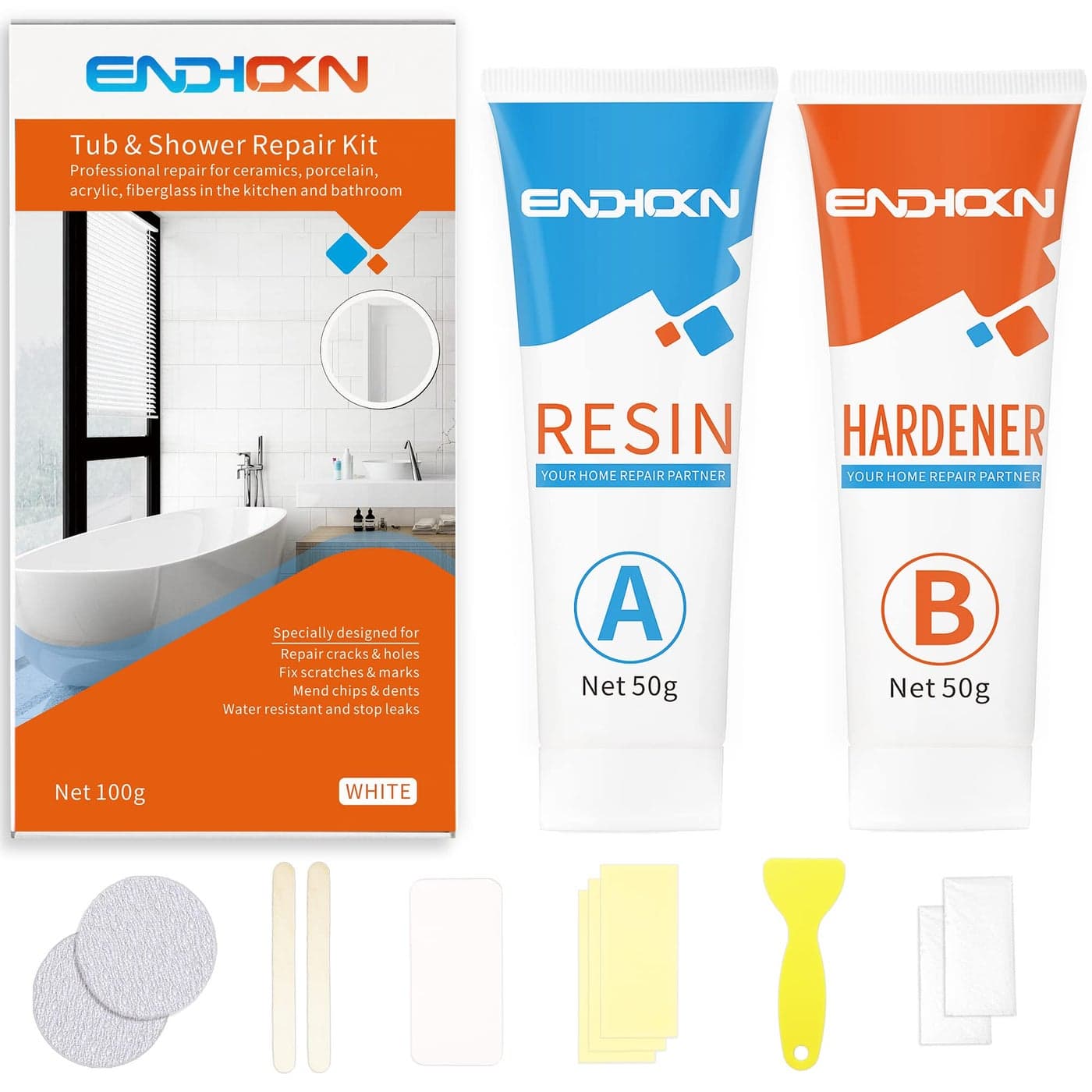 Bath Repair Kit White Endhokn Enamel Porcelain Acrylic Fiberglass Ceramic Sink Tub Tile Toilet Shower Kit Tray Chip Pedestal Crack Hole Scratches Repair