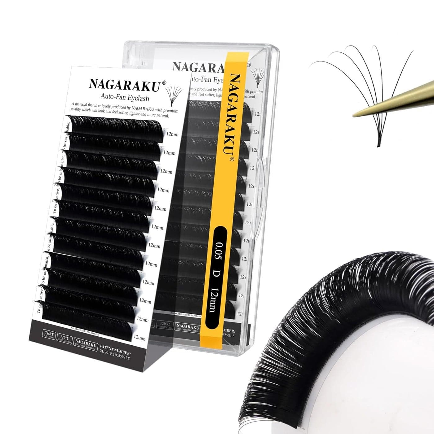 NAGARAKU Easy Fan Eyelash Extensions Volume Lash 0.05 D curl 12mm Rapid Blooming Faux Mink Cluster For Beginners Soft Professional Lash Supplies