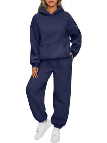 AUTOMET Women 2 Piece Outfits 2025 Plus Size Fall Fashion Airport Travel Pants Lounge Set Leisure Vacation Winter Clothes Sweatsuits Navy M
