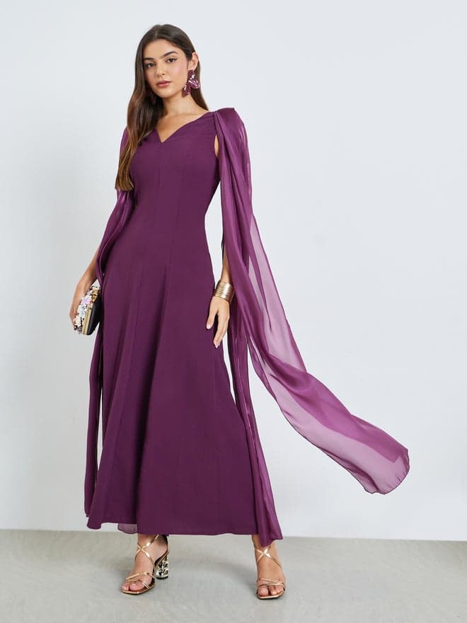 Styli Purple Sleeveless Draped Detail A-Line Maxi Dress
