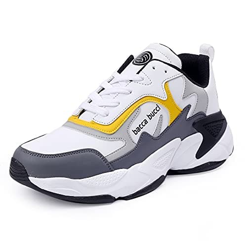 Bacca Bucci® Spark Running Shoes/Trainers for Men for Gyming, Cross Training, Heavy Weight Lifting, Cross-fit with Natural Rubber & Eva Sole and Breathable Upper- Yellow, Size UK8
