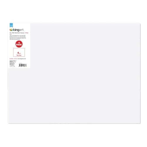 KINGART White 18" x 24" Stretched Artist Canvas, Pack of 4, Gesso Primed - 100% Cotton Rectangular Canvases, 5/8" Profile, Art Supplies for Oil and Acrylic Painting
