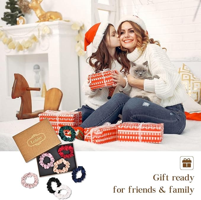 Lolalet Hair Scrunchies Satin Scrunchies for Women Soft Hair Ties Scrunchy Cute Ponytail Holder Hair Accessories with Elastic Hair Bands for Girls Thick Thin Curly Hair 8 Pack Style A