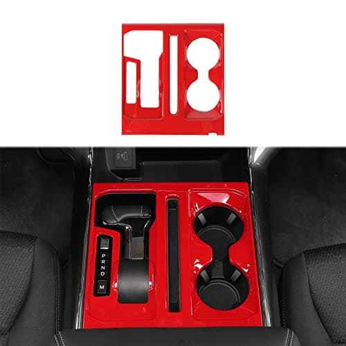 Linskip Center Console Gear Shift Panel Trim Compatible with Ford F150 2021 2022 2023, for F-150 Cup Holder Decor Cover, Red Interior Accessories