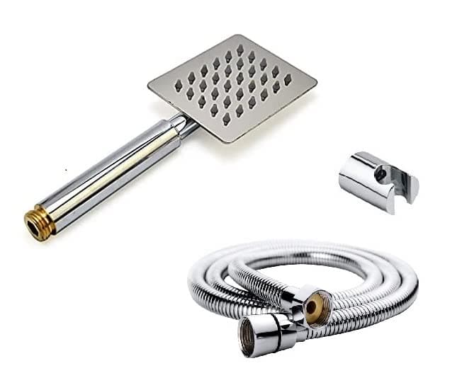 JAGGER JHS2303 Stainless Steel Ultra Slim Hand Shower With 15 Meter Flexible Tube And Wall Hook Tube Inner Nut Brass Outer Body SS304 Grade HAND SHOWER WITH 15 METER TUBE AND HOOK