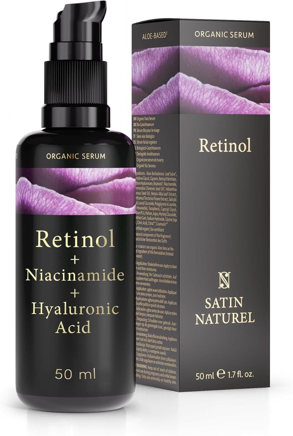 Satin Naturel 50ml Retinol Serum for Face Enhanced with Hyaluronic Acid Niacinamide Salicylic Acid Anti Wrinkle Acne Treatment Skincare against Blemishes Face Serum for Women